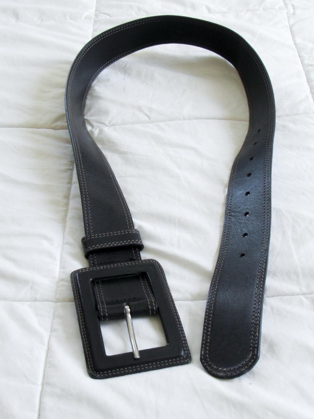 VINTAGE ✨Designer Style Black Leather Square Buckle Belt -M/L w or S/M hip